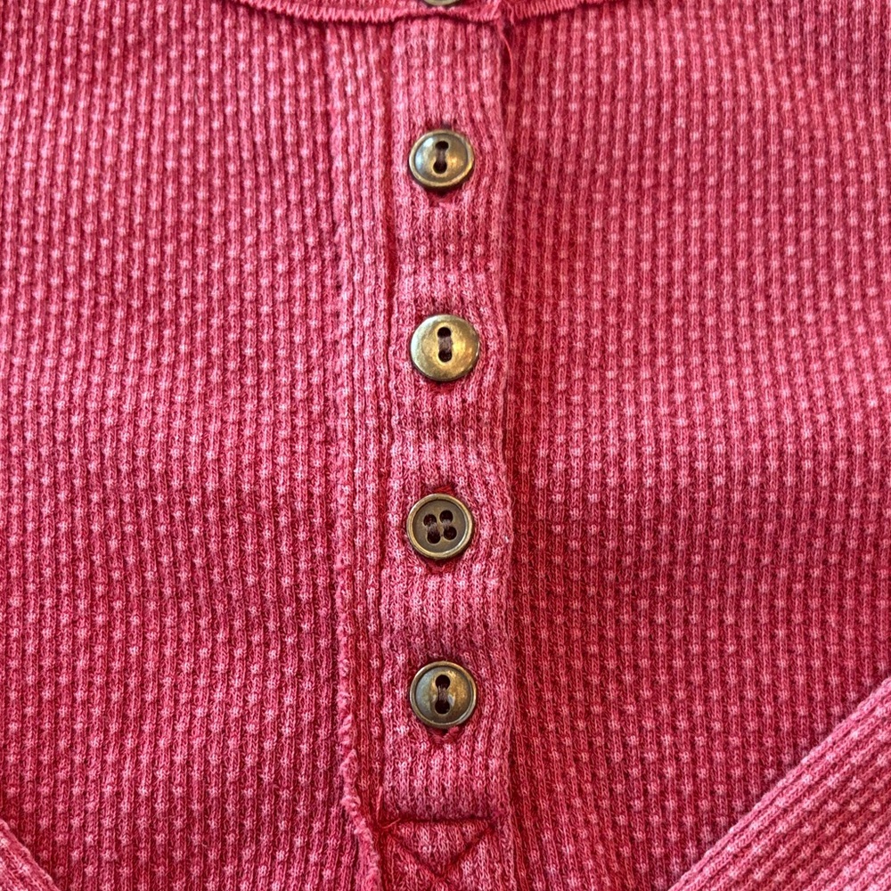 Free People Raspberry Waffle Henley Top - Picture 3 of 6